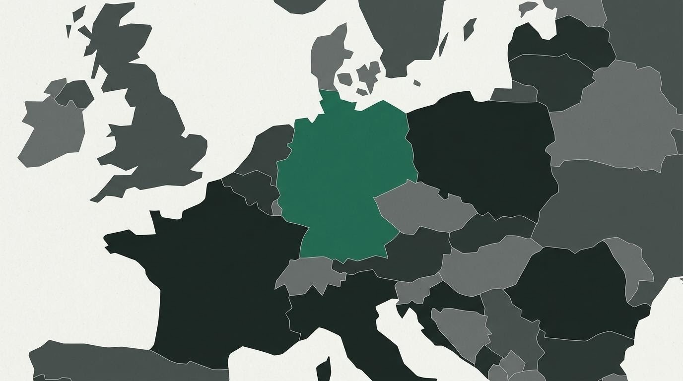 Abstrakte Landkarte mit hervorgehobenem Heimatmarkt und weiteren Feldern, die die Einordnung deutscher Aktien in ein Portfolio andeutet